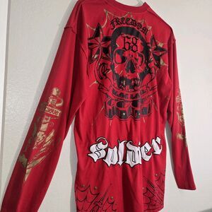 Vintage Y2K Studded Grunge Blac Label Soldier Freedom Skull Long Sleeve 3XL
